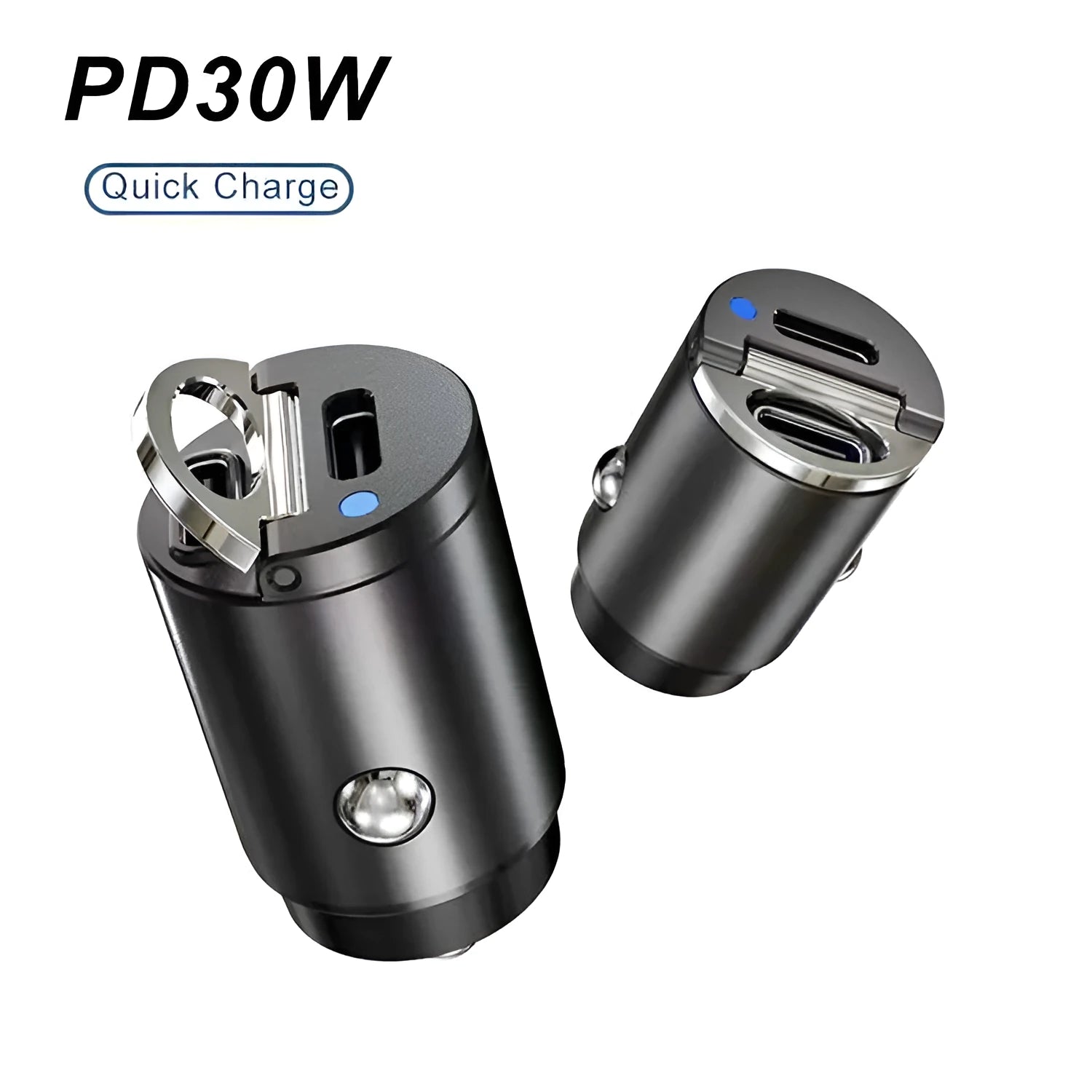 30W car cigarette lighter charger in zinc alloy with PD and QC fast charging support