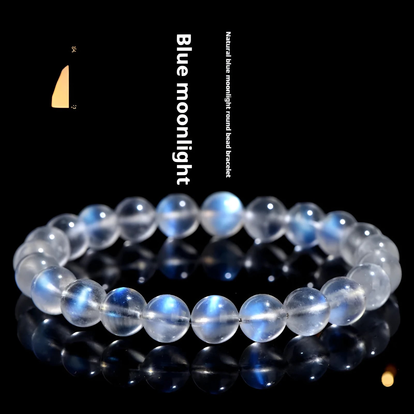Natural cream body crystal bracelet with blue moonlight design showing minimalist unisex style