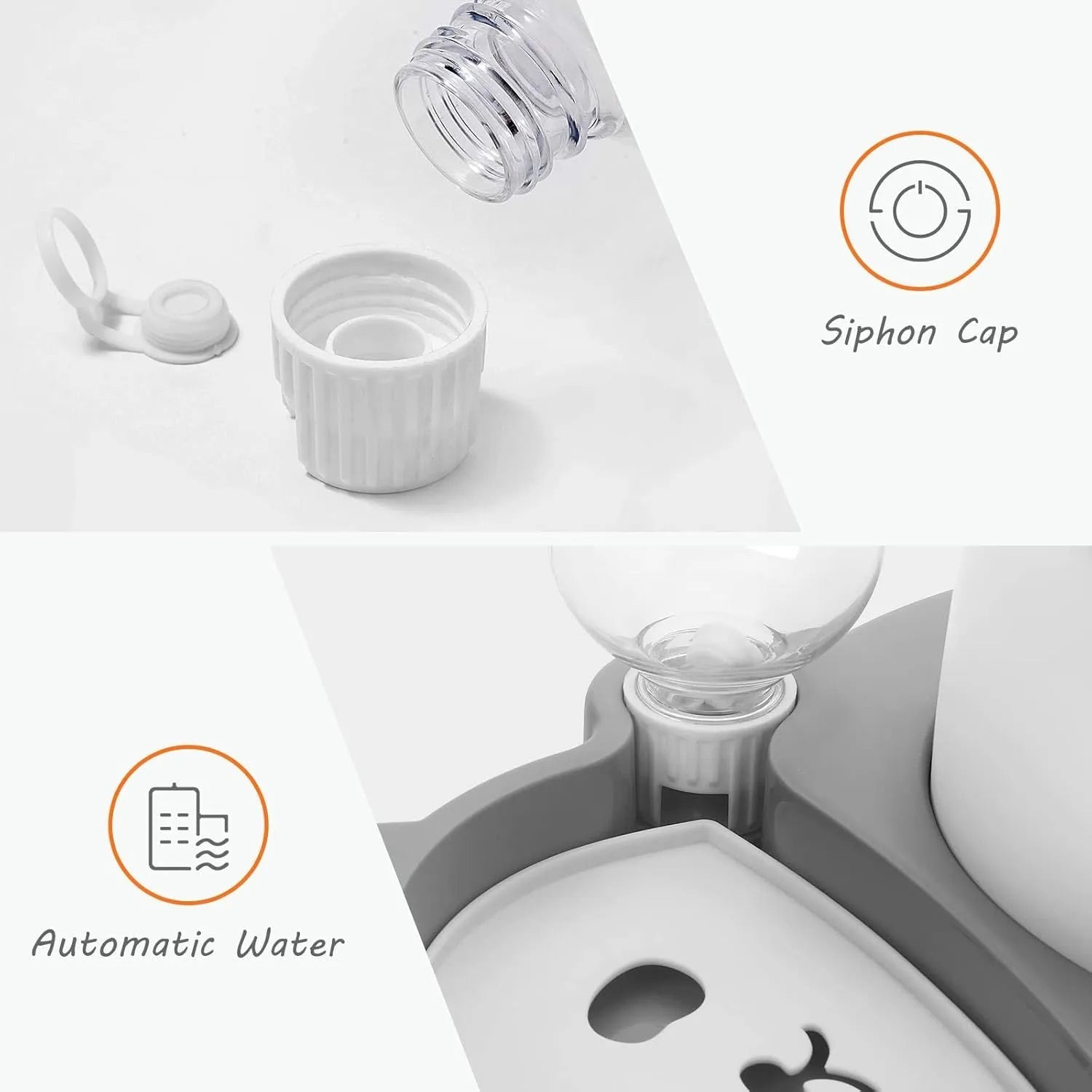 Elevated panda-shaped pet feeding bowl set with tilted stainless steel bowl and automatic water dispenser bottle