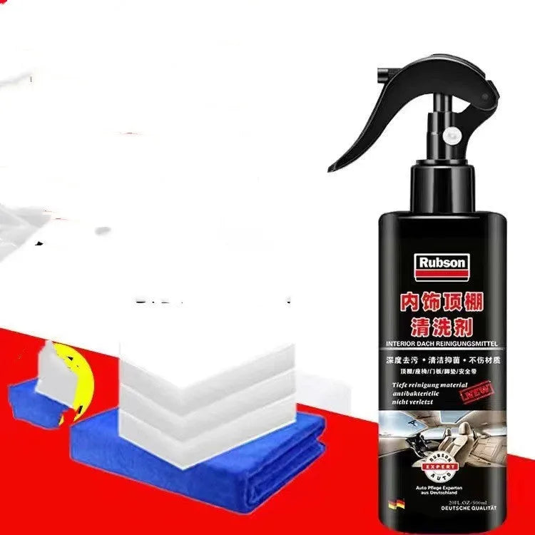 Wash free fabric roof foam decontamination cleaner bottles with cleaning towels and sponge wipes for interior ceiling cleaning