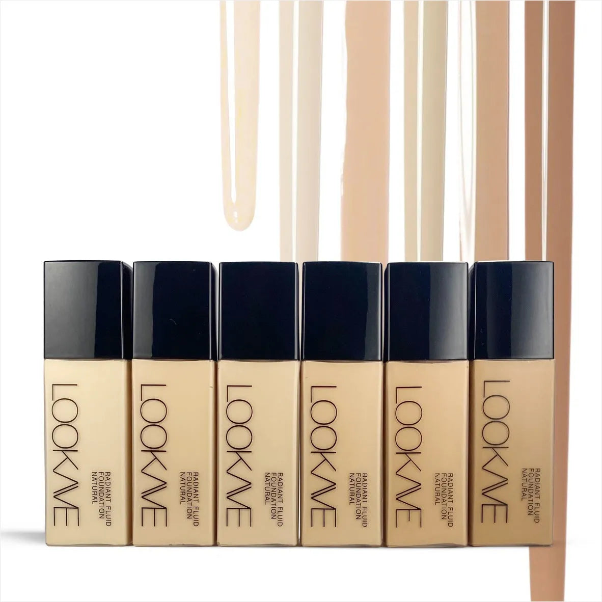 LOOKAVE Matte Liquid Foundation bottle in Ivory White, 21g net content, shown with LK63C shade range.