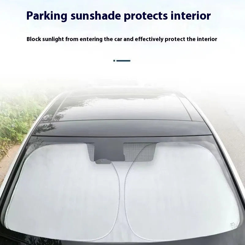 Titanium silver aluminium foil car sunshade shown in a rectangular shape for windshield protection.