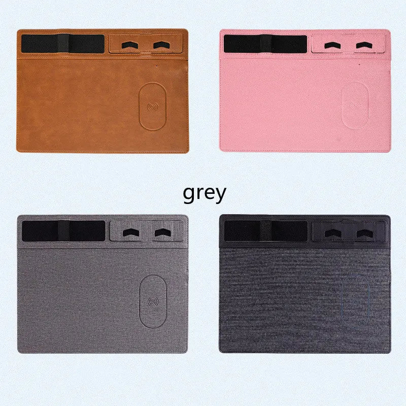 PU leather wireless charging mouse pad with phone holder in black colour