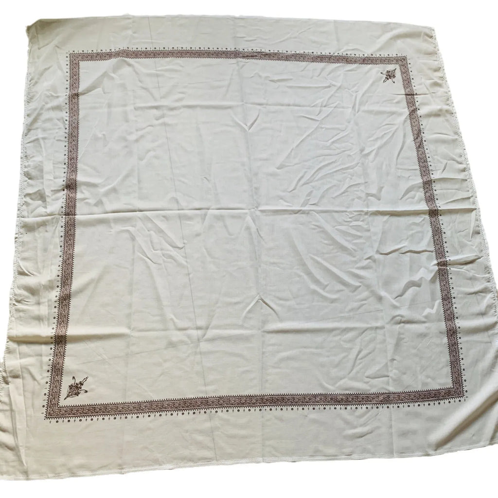 Printed square polyester scarf showing 138x138cm dimensions with colourful design options