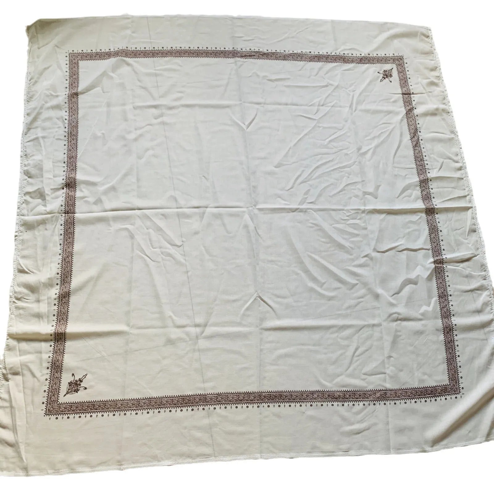 Printed square polyester scarf showing 138x138cm dimensions with colourful design options