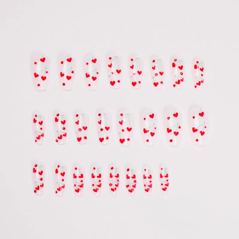 JP1601 French Love Red Diamond small cherry pattern nail art decals set with adhesive glue