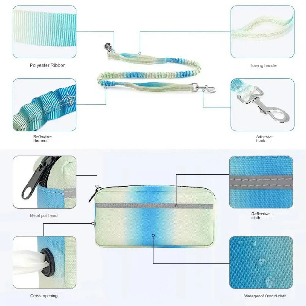 Hands free dog leash with waist belt, adjustable 120-183cm polyester traction rope, blue green pink or red