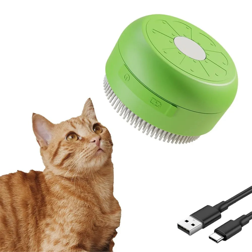 Green and yellow rechargeable silicone steam brush for cat and dog grooming