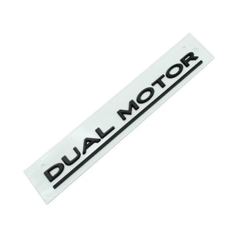 Tesla Model 3 double motor bumper sticker in ABS plastic measuring 19cm by 3cm