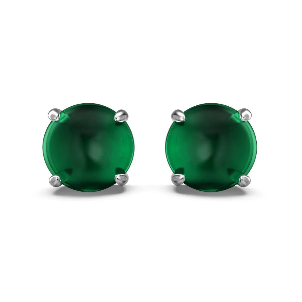 Retro S925 sterling silver green chalcedony stud earrings platinum finish round geometric women's jewellery