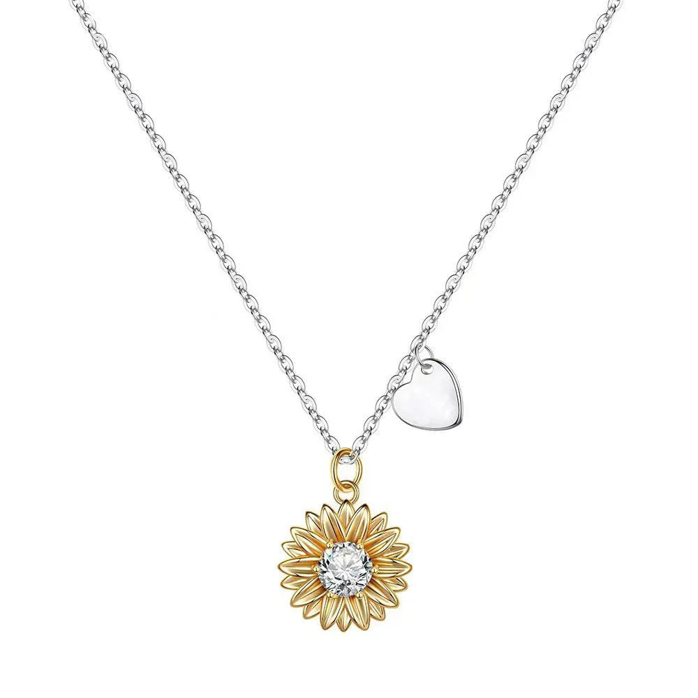 925 silver sunflower necklace with geometric daisy pendant on an adjustable cross chain