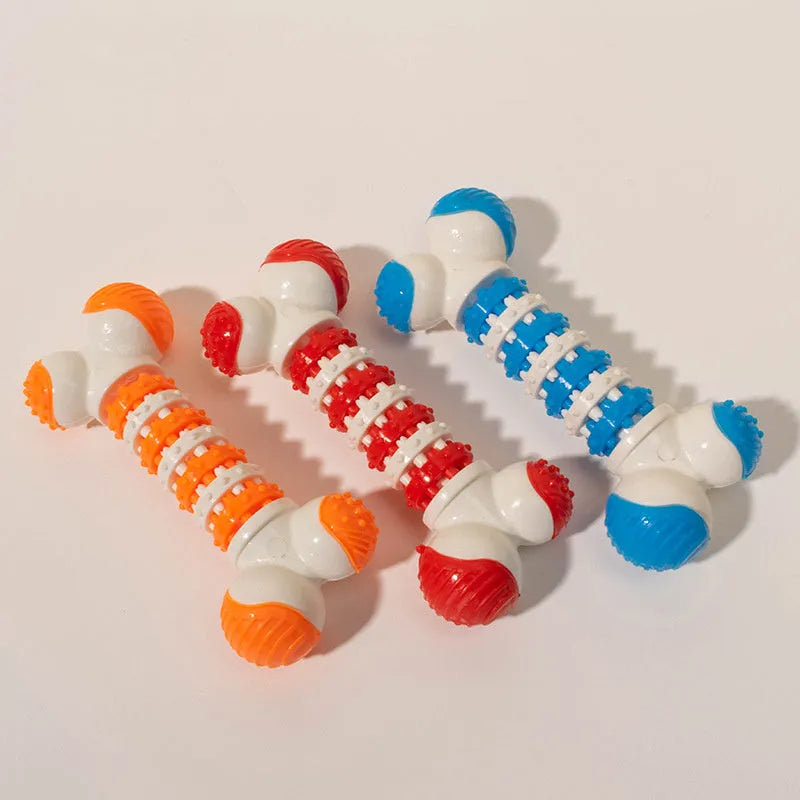Blue bone shaped interactive dog toy with treat holder compartment for small breed puppies