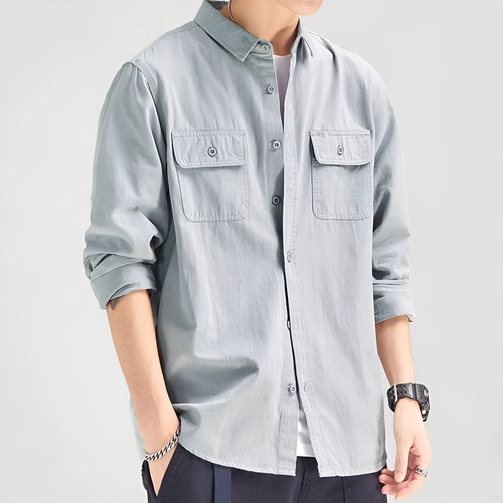 Men's loose fit long sleeve cardigan shirt in polyester fibre available in multiple colours