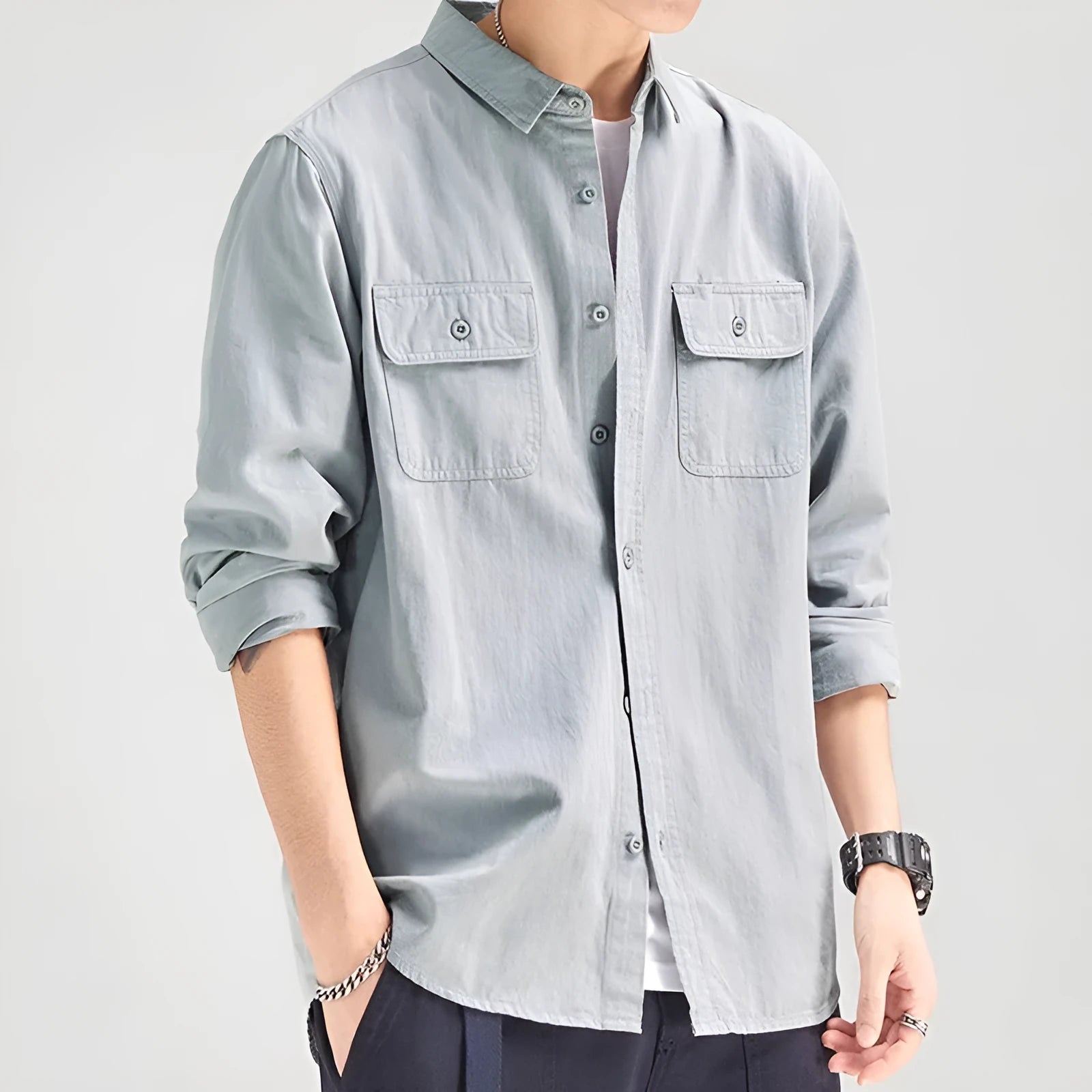 Men's loose fit long sleeve cardigan shirt in polyester fibre available in multiple colours