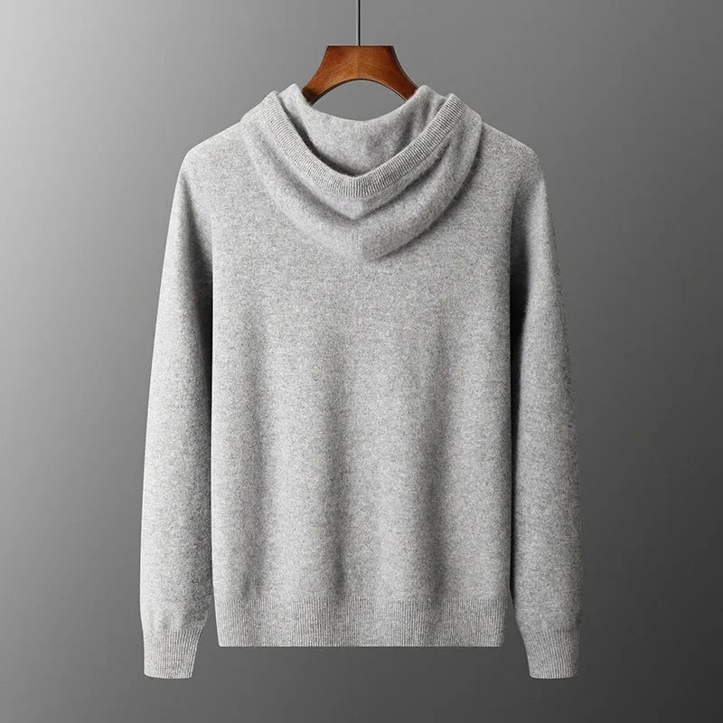 Men's dark gray cashmere hooded sweatshirt and matching trousers set for winter leisurewear