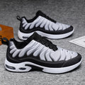 Colour-blocked men's lace-up air cushion sneakers with fabric upper and rubber sole, blue colour