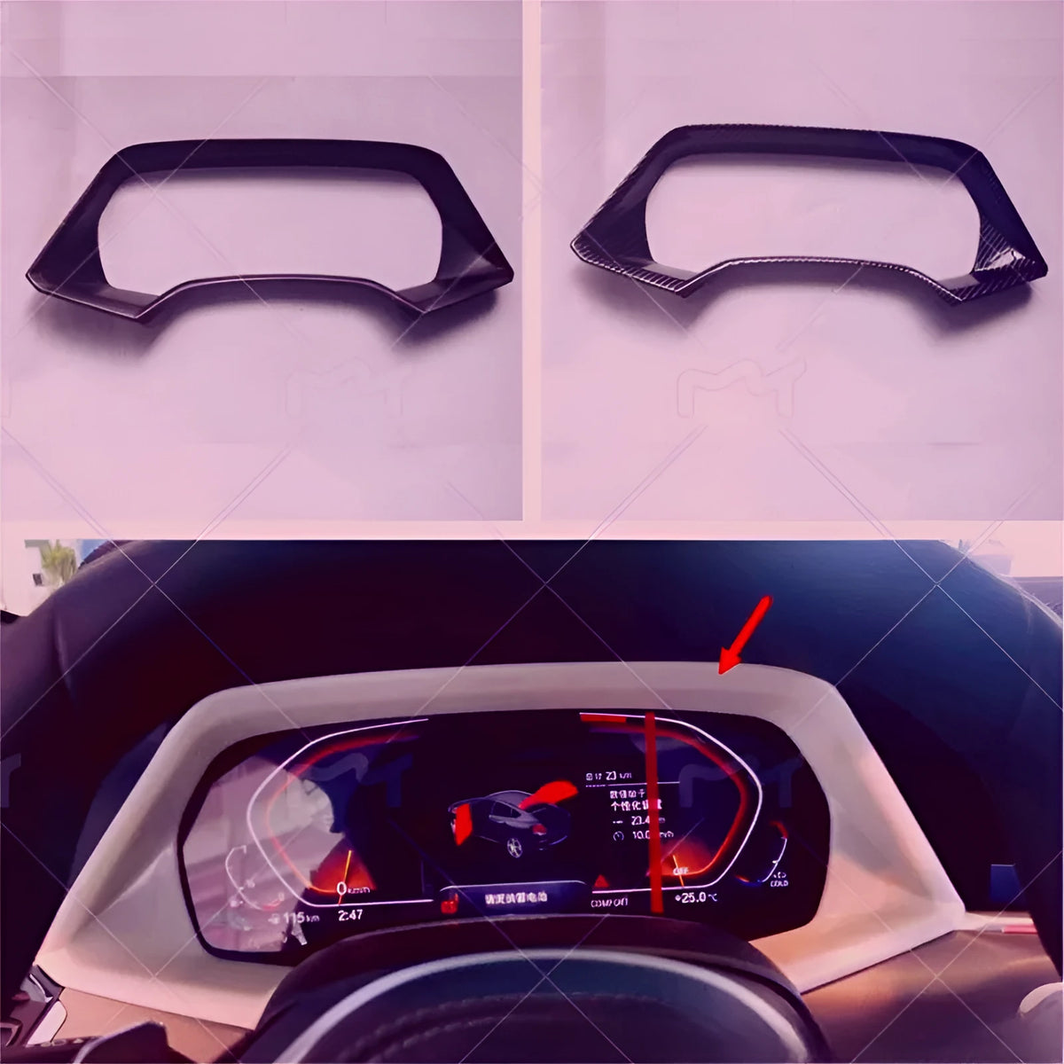 BMW X5 dashboard decorative frame in ABS plastic with carbon fibre or peach wood finish