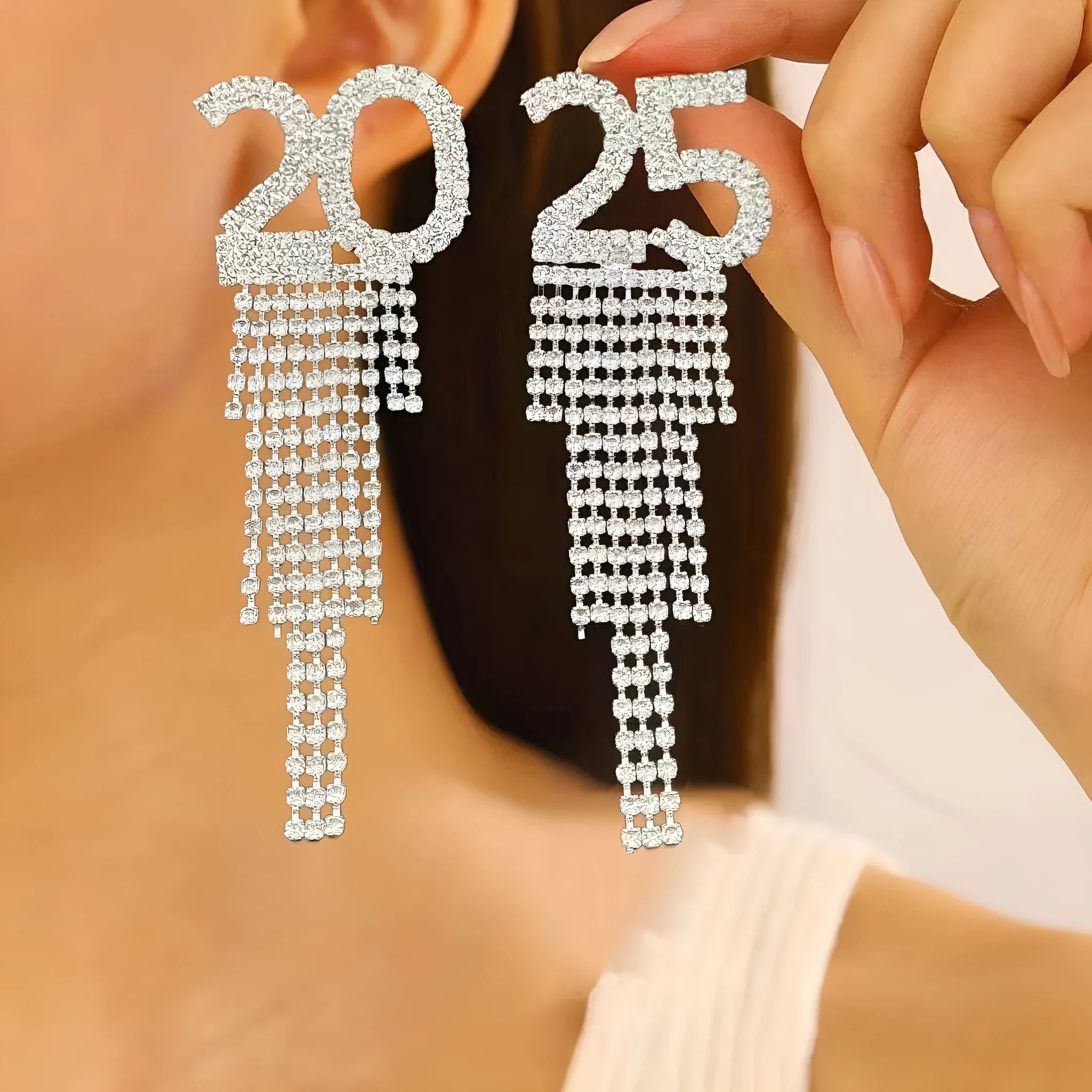 Digital rhinestone letter earrings in copper pendant style for women, available in gold, white K, and black