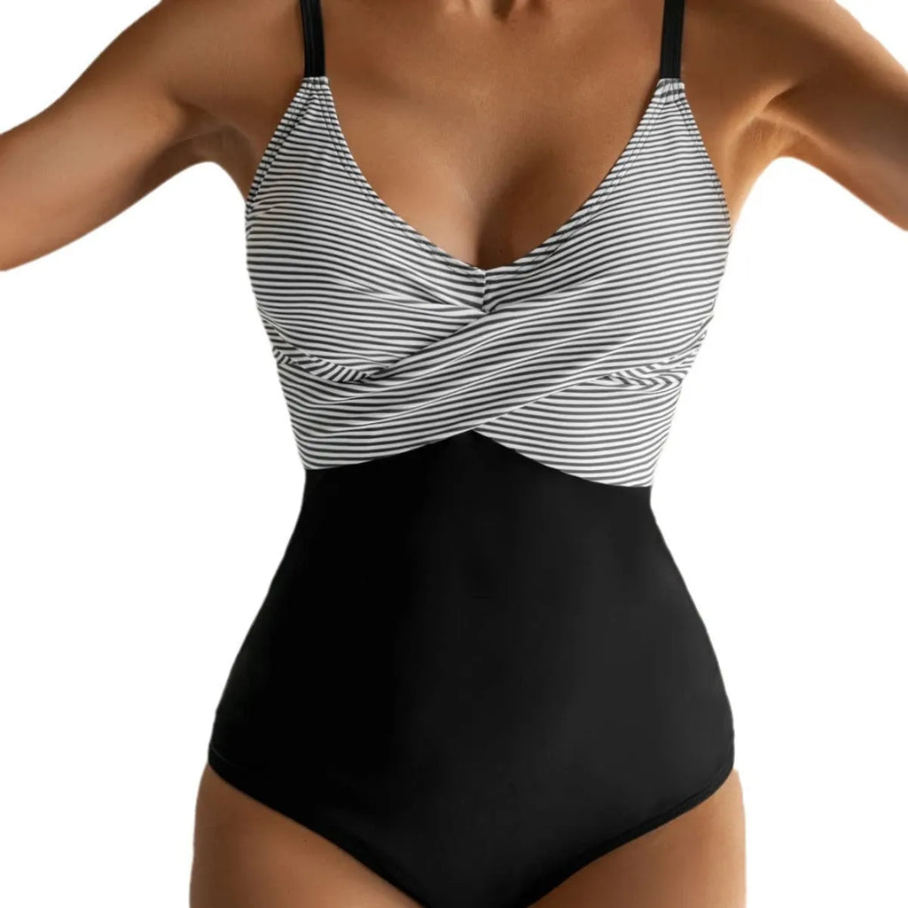 Women's backless lace-up one-piece swimsuit with gather detail in multiple print designs