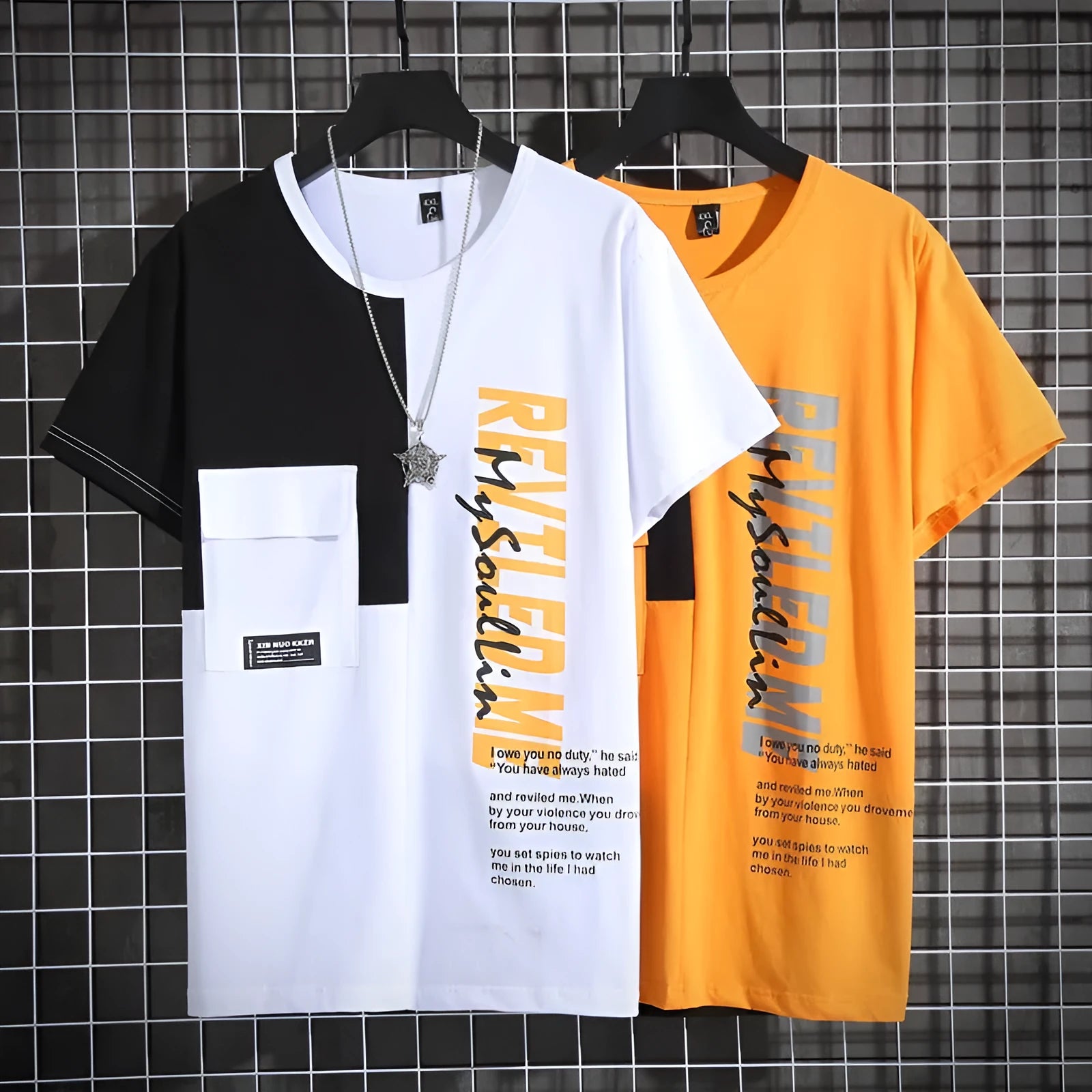 Plus size yellow Lycra cotton short sleeve t-shirt with pocket and printed design, size 4XL to 10XL