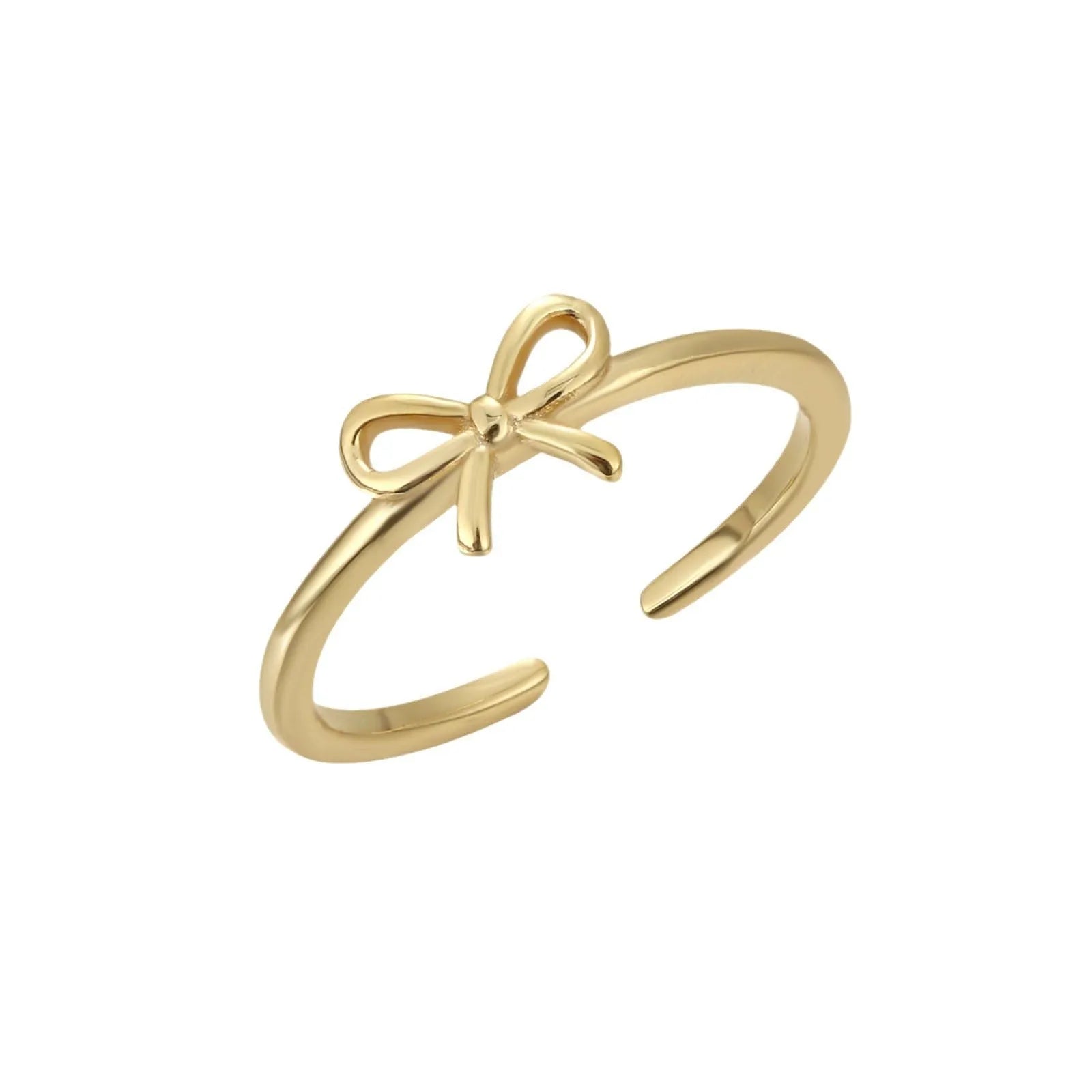 S925 sterling silver bow opening toe ring in gold F026 on a woman's toe