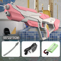 Blue electric water gun with USB charging cable and 358ml water capacity for outdoor use