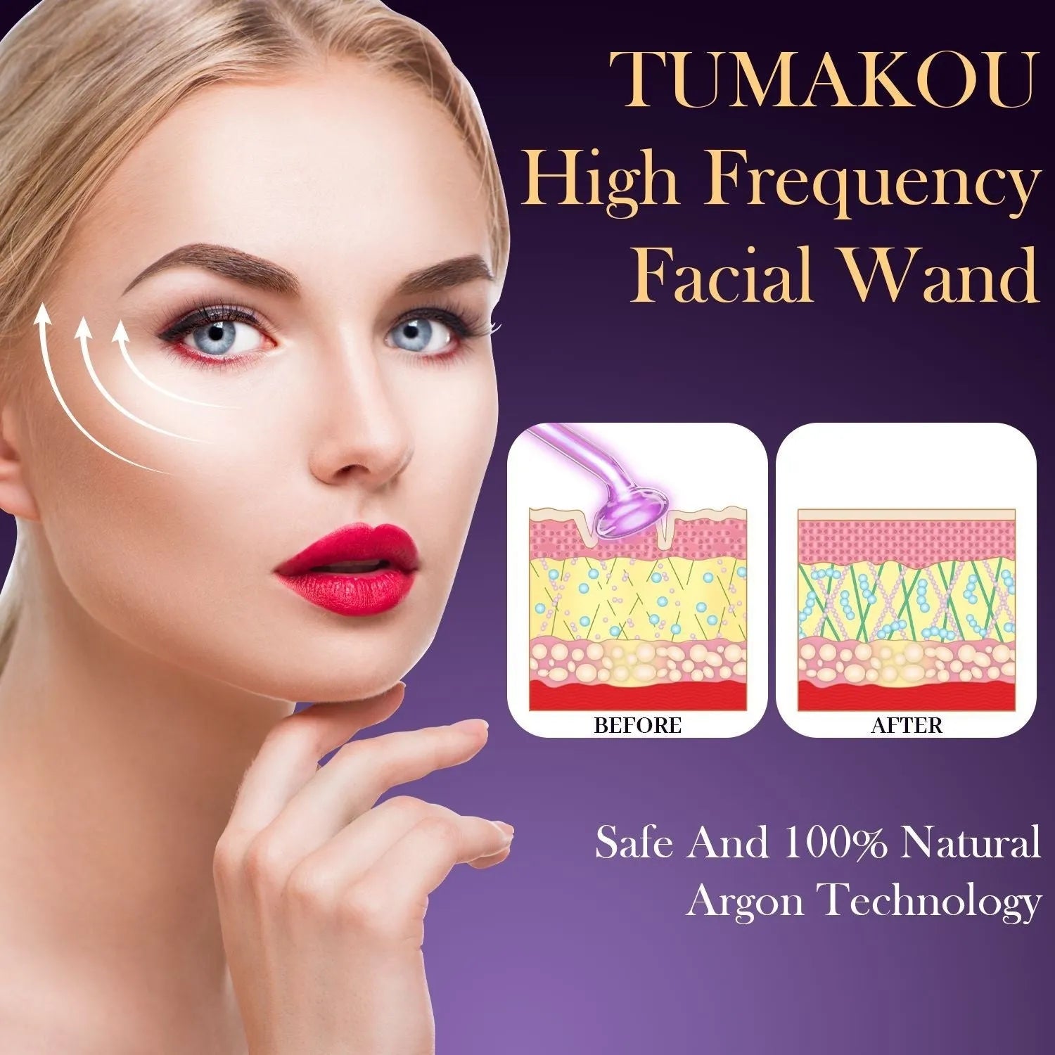Purple high-frequency electrotherapy beauty instrument with six accessory heads for commercial facial treatments