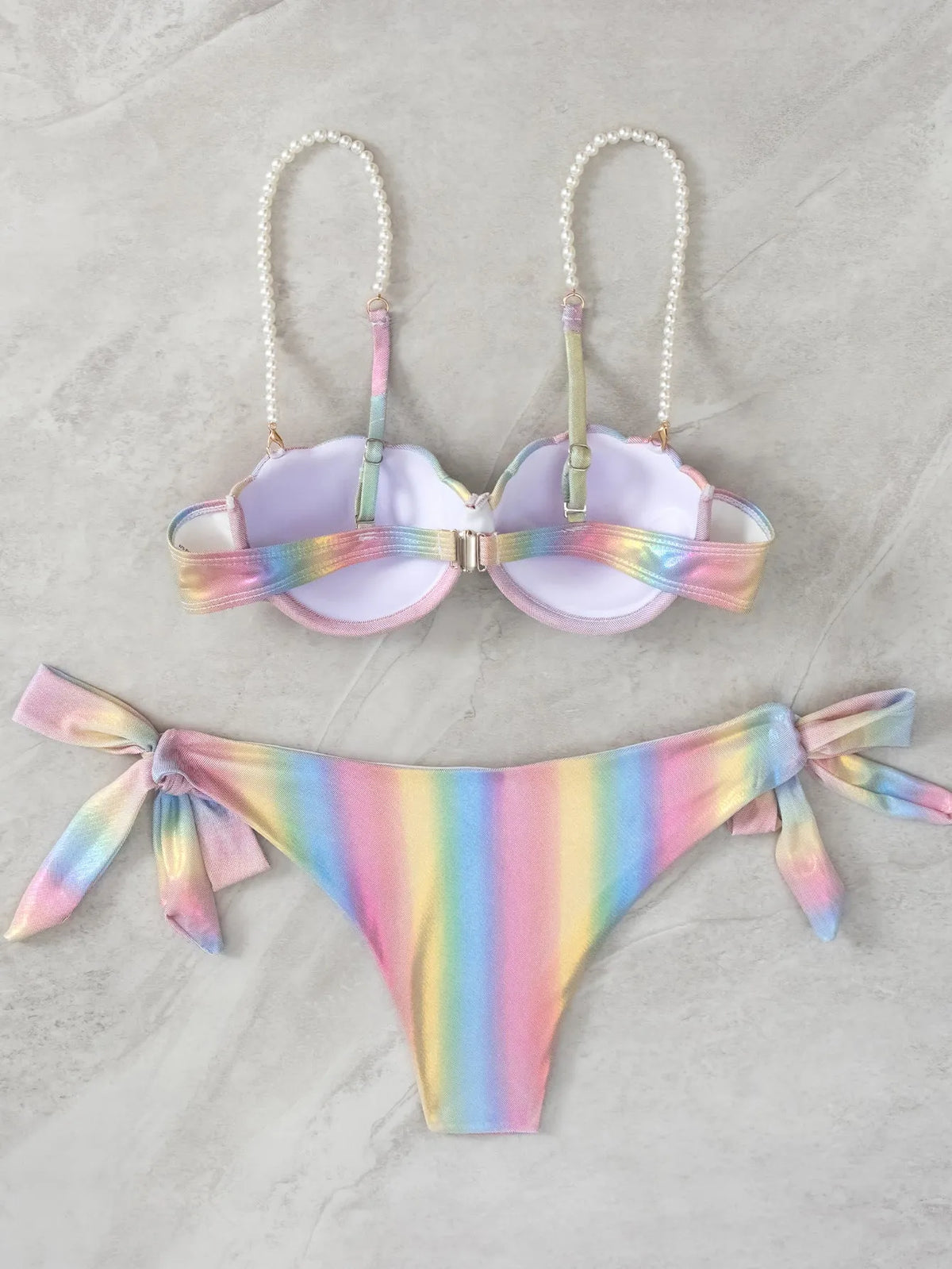 Women's rainbow split tied bikini swimsuit with triangle top and briefs