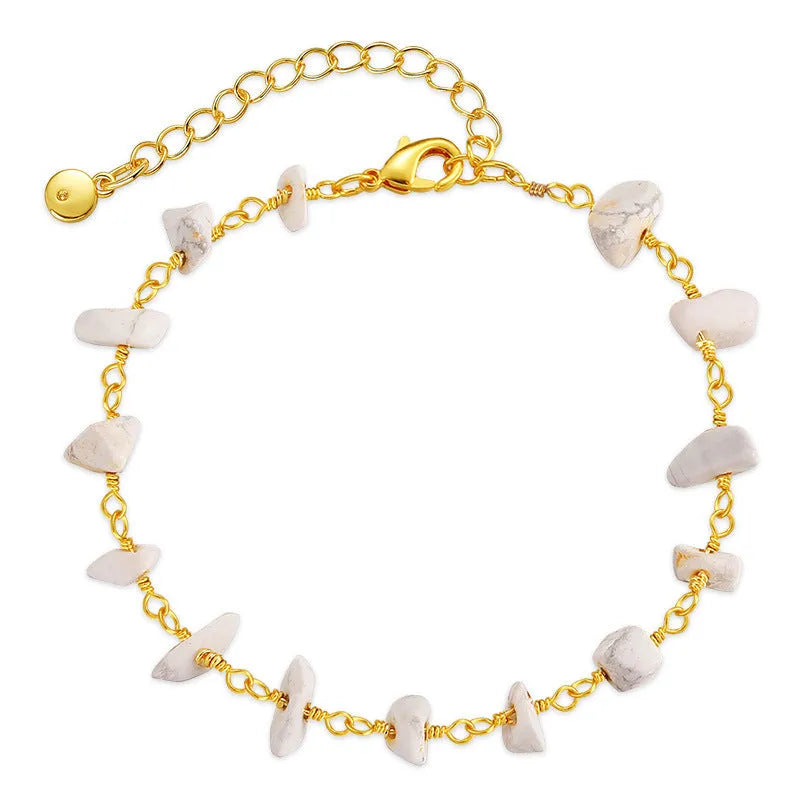 Irregular natural gravel turquoise bracelet in 18K copper geometric design with crystal embellishments