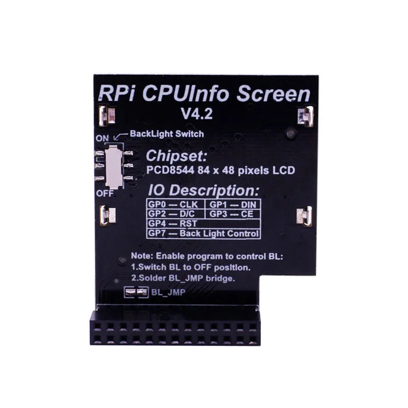 Raspberry Pi 1.6 inch LCD display module showing system information on its screen.