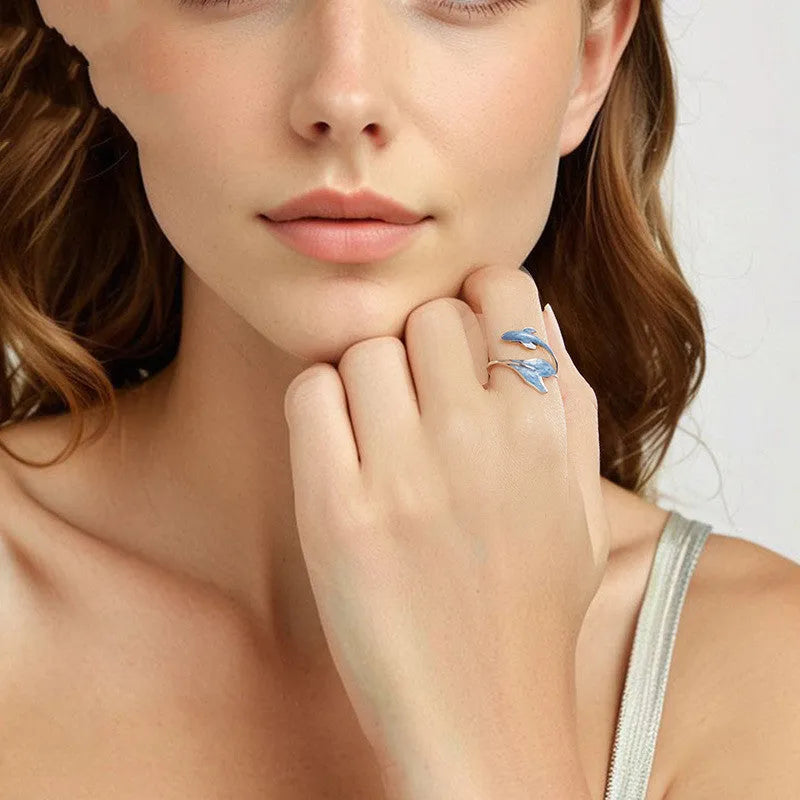 S925 sterling silver adjustable guppy fish open ring women's jewellery fresh style