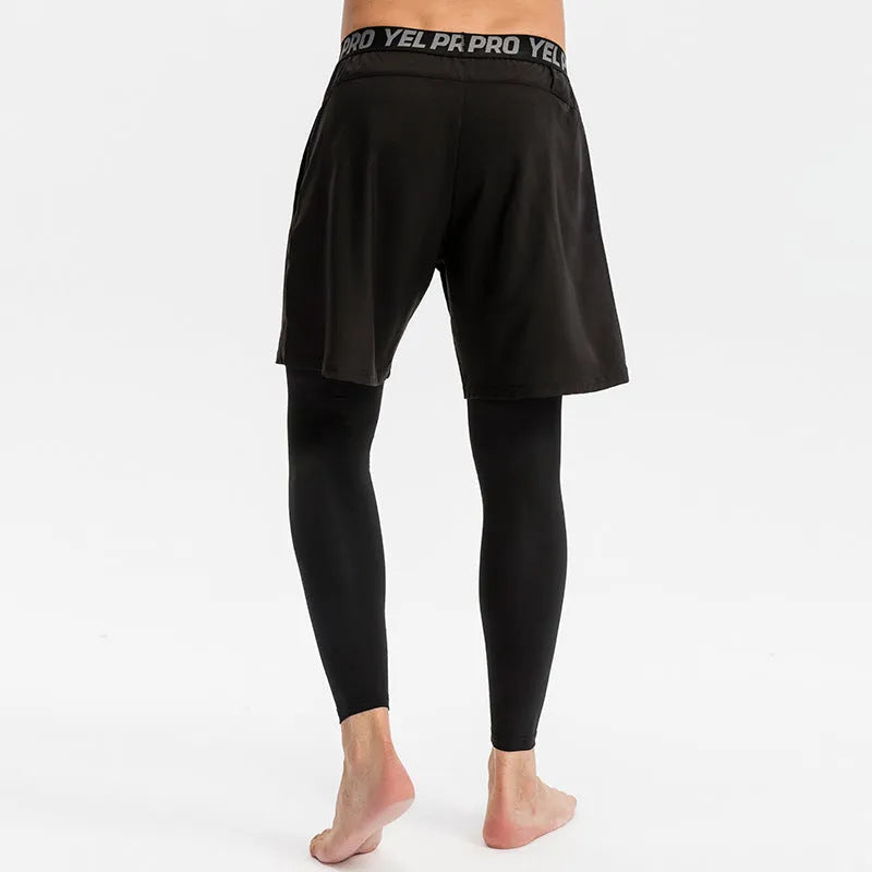 Man wearing gray quick-drying high elastic tight pants for fitness exercise