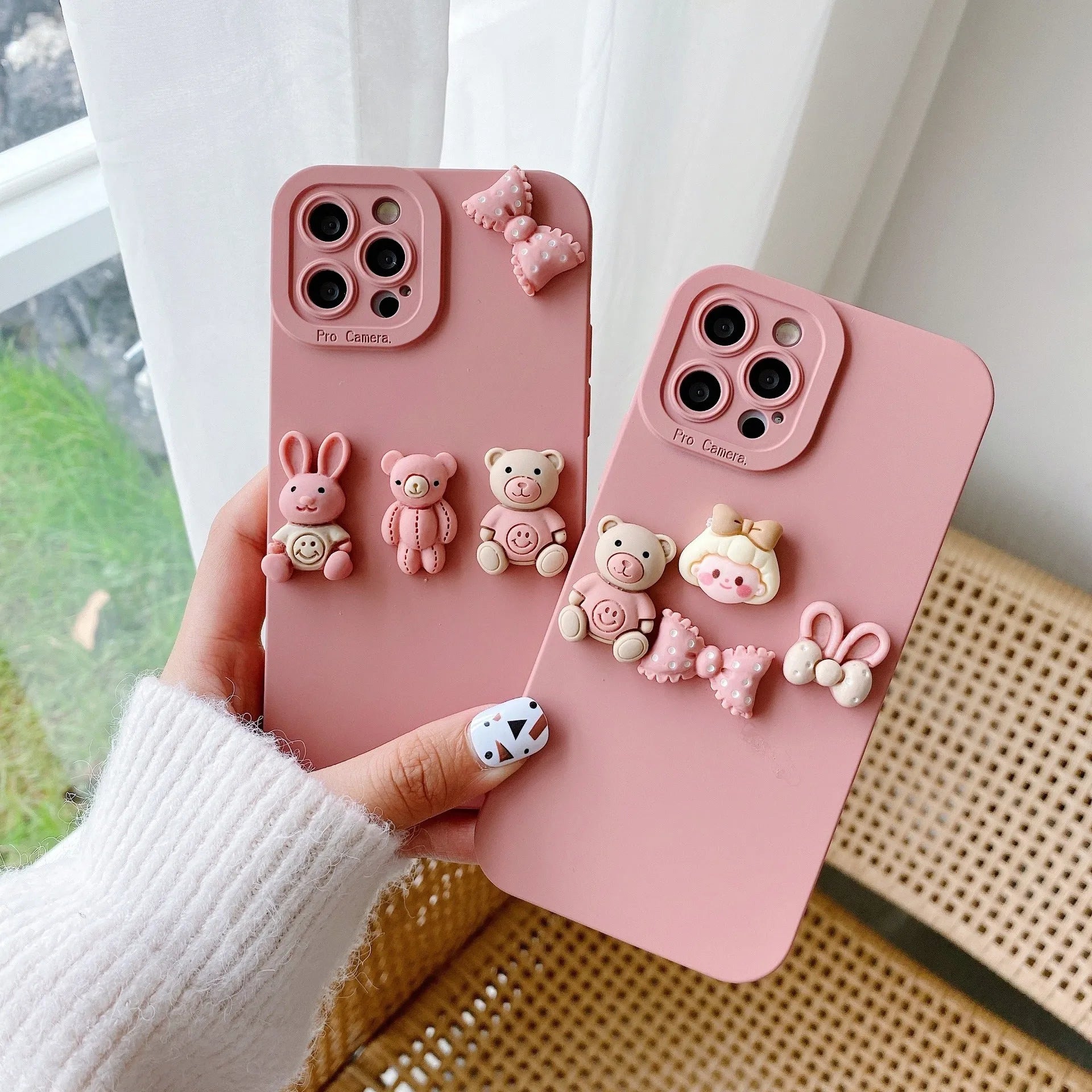 Women's fashion three-dimensional doll bear decorative phone case for iPhone with TPU construction