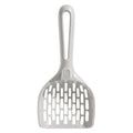 Grey plastic cat litter scoop with metal handle and matching storage base tray