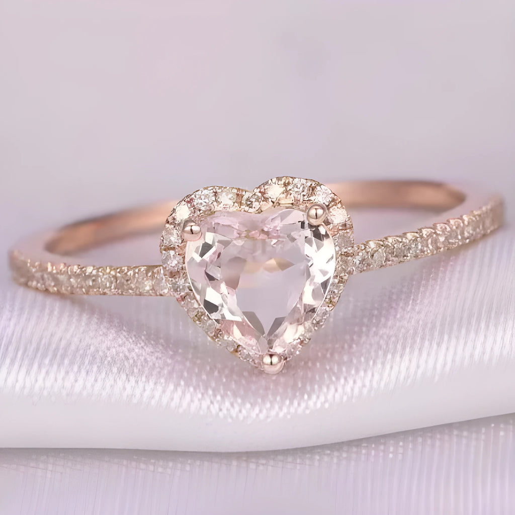 Heart-shaped women's wedding ring with crystal setting in rose gold or silvery electroplated finish