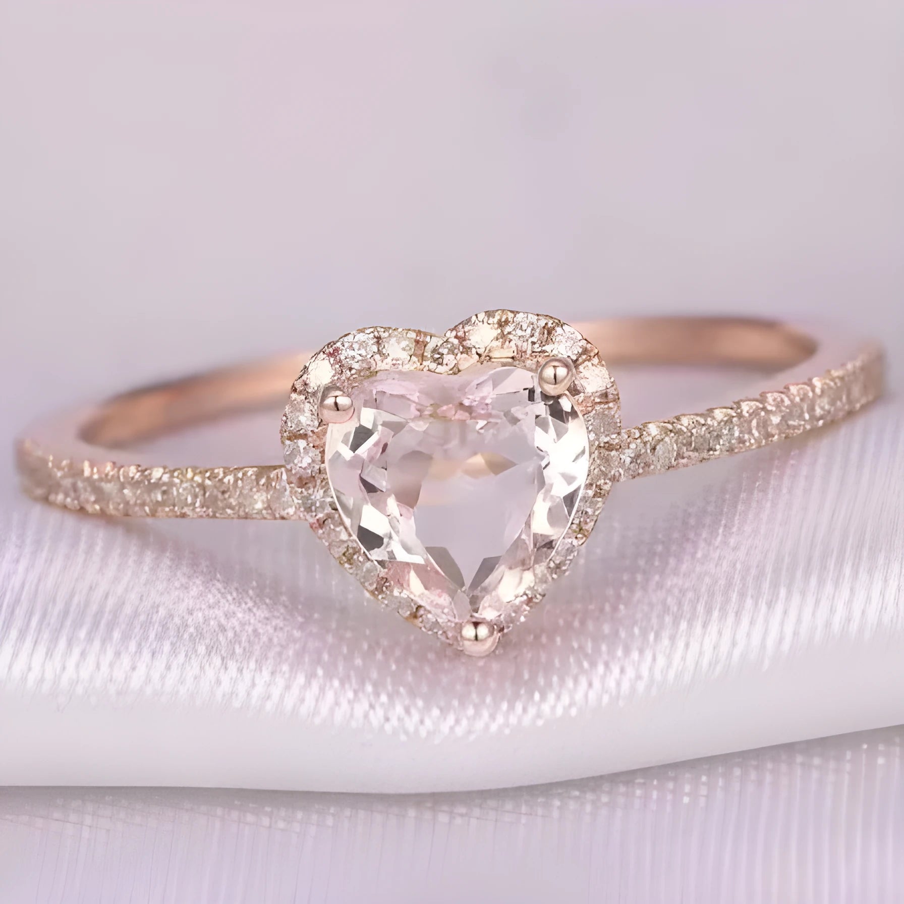 Heart-shaped women's wedding ring with crystal setting in rose gold or silvery electroplated finish