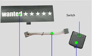 Illuminated car window sticker kit with thin 0.5mm decal showing soft white glow, includes driver and cable.