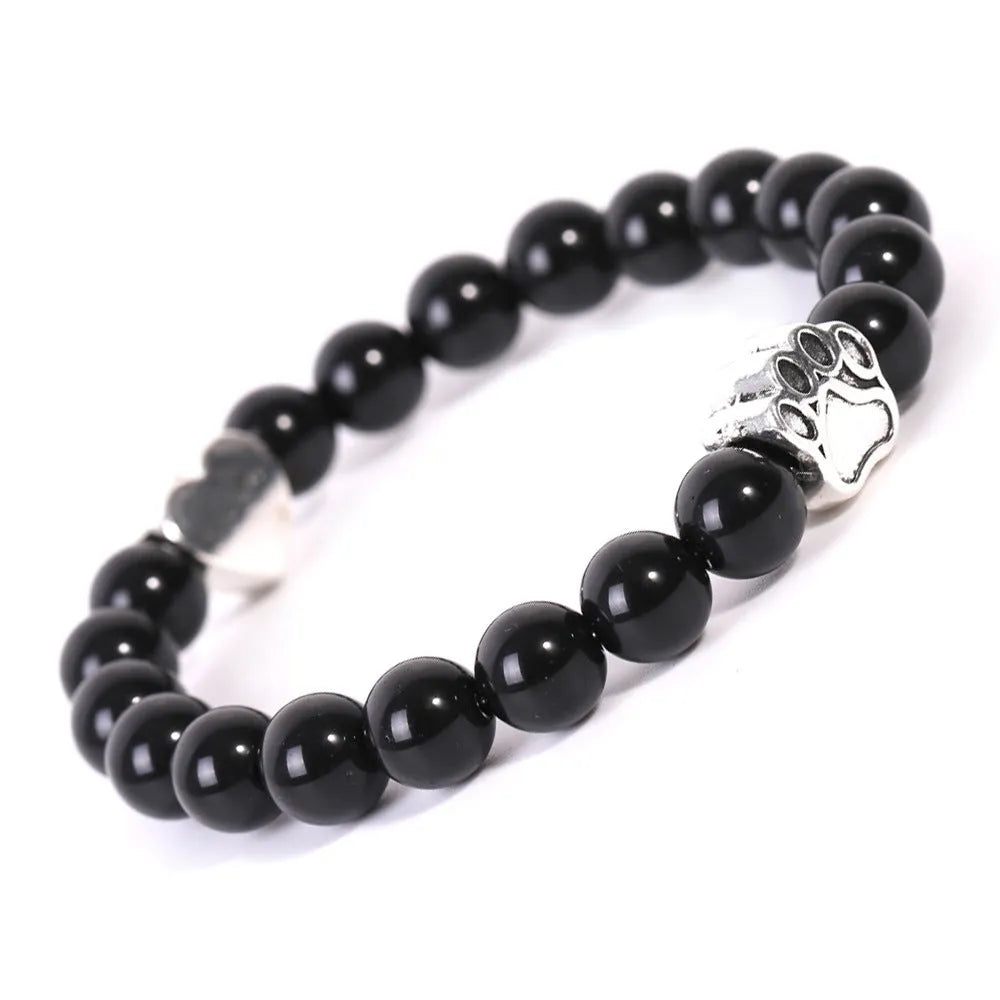 Tigereye Indian agate dog's paw beaded bracelet with geometric design