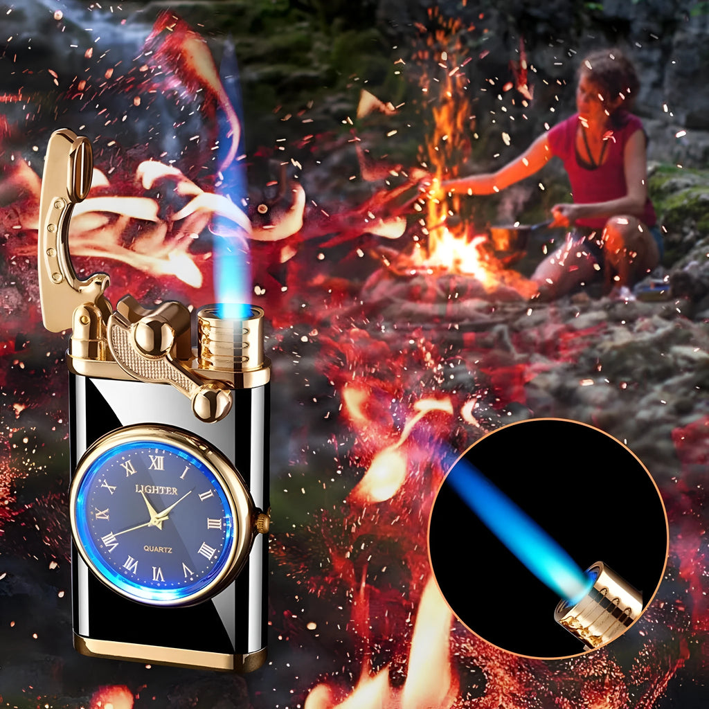 New electric watch lighter with automatic ignition and adjustable blue flame - zinc alloy construction