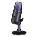 Black USB microphone with RGB lighting for computer and mobile live streaming and gaming