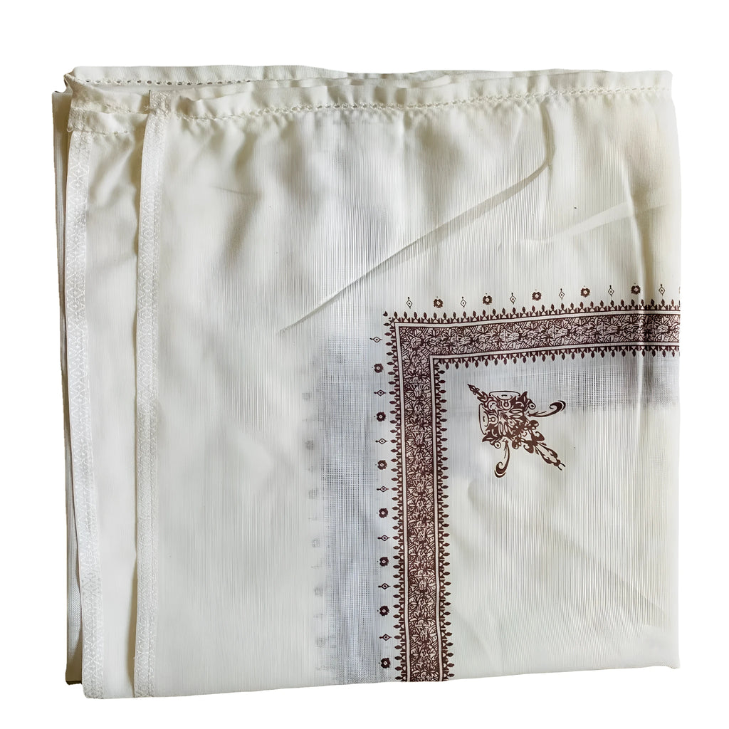Printed square polyester scarf showing 138x138cm dimensions with colourful design options