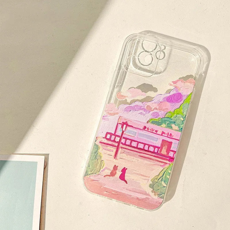 Soft silicone mobile phone case with a two-cat cartoon design for Apple iPhones