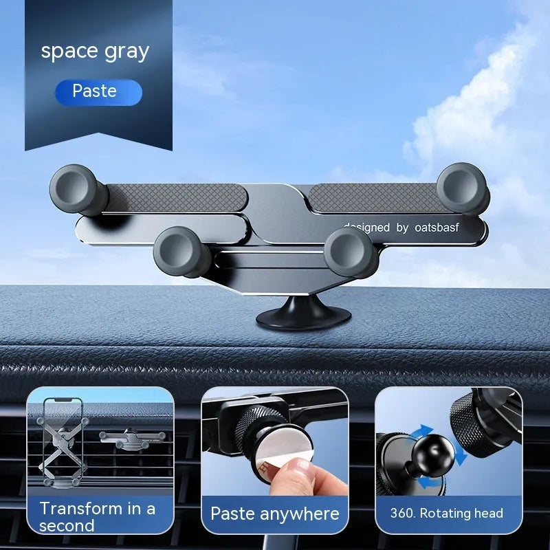 Aluminium alloy car mobile phone holder mounted on vehicle air vent in black finish