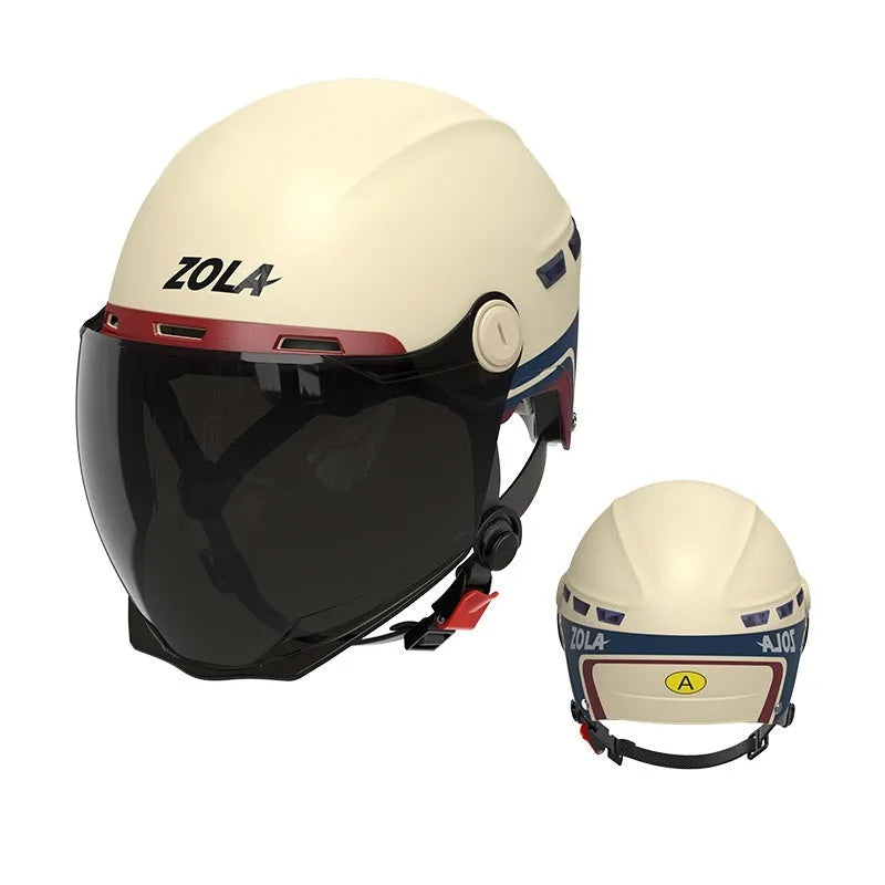 Electric car summer helmet in white, blue, khaki, black or pink with ABS shell, 3C certification and HD short mirror or sun glasses