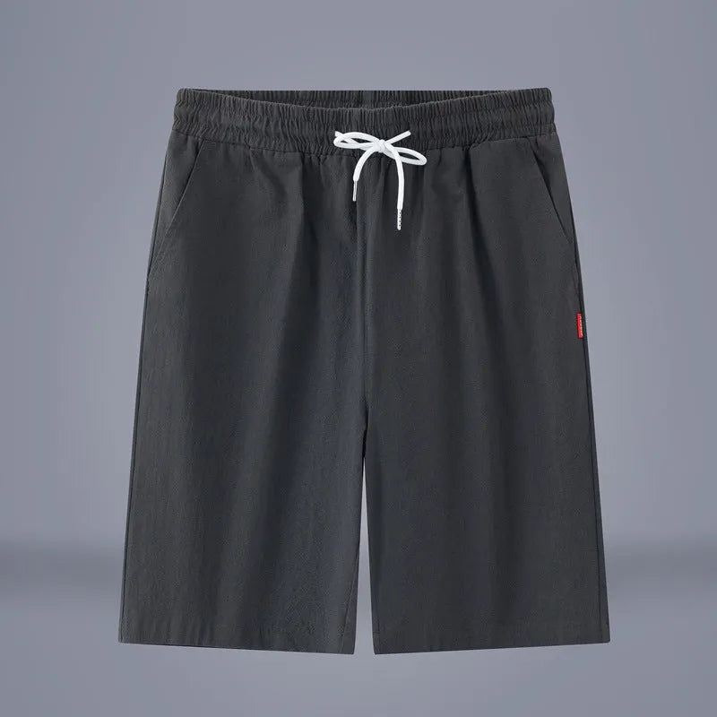 Cotton linen blend cropped pants in a solid colour with a drawstring waistband