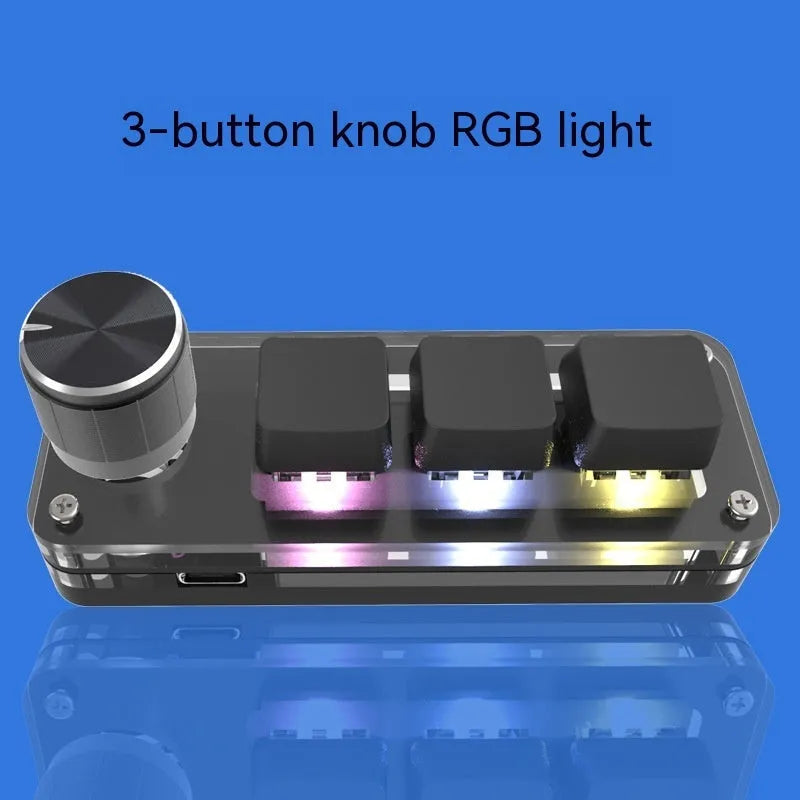 Black programmable macro keypad with RGB backlighting and copy paste buttons