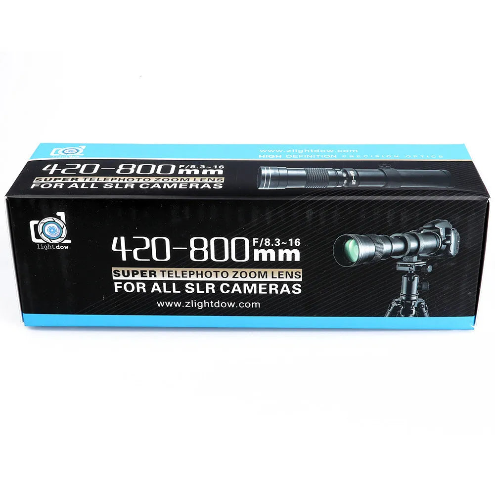420-800mm manual focus telephoto zoom camera lens with metal barrel and 67mm filter thread