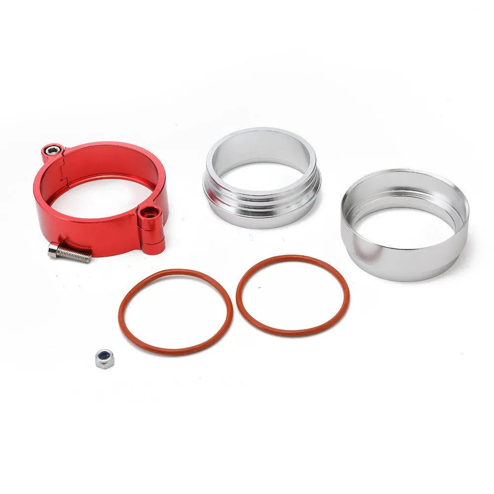Aluminium exhaust clamp for turbocharged car modifications in black, blue or red