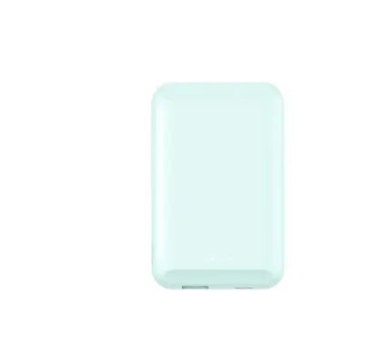 Magnetic wireless power bank in black, blue, green, pink, or white with 5000mAh capacity