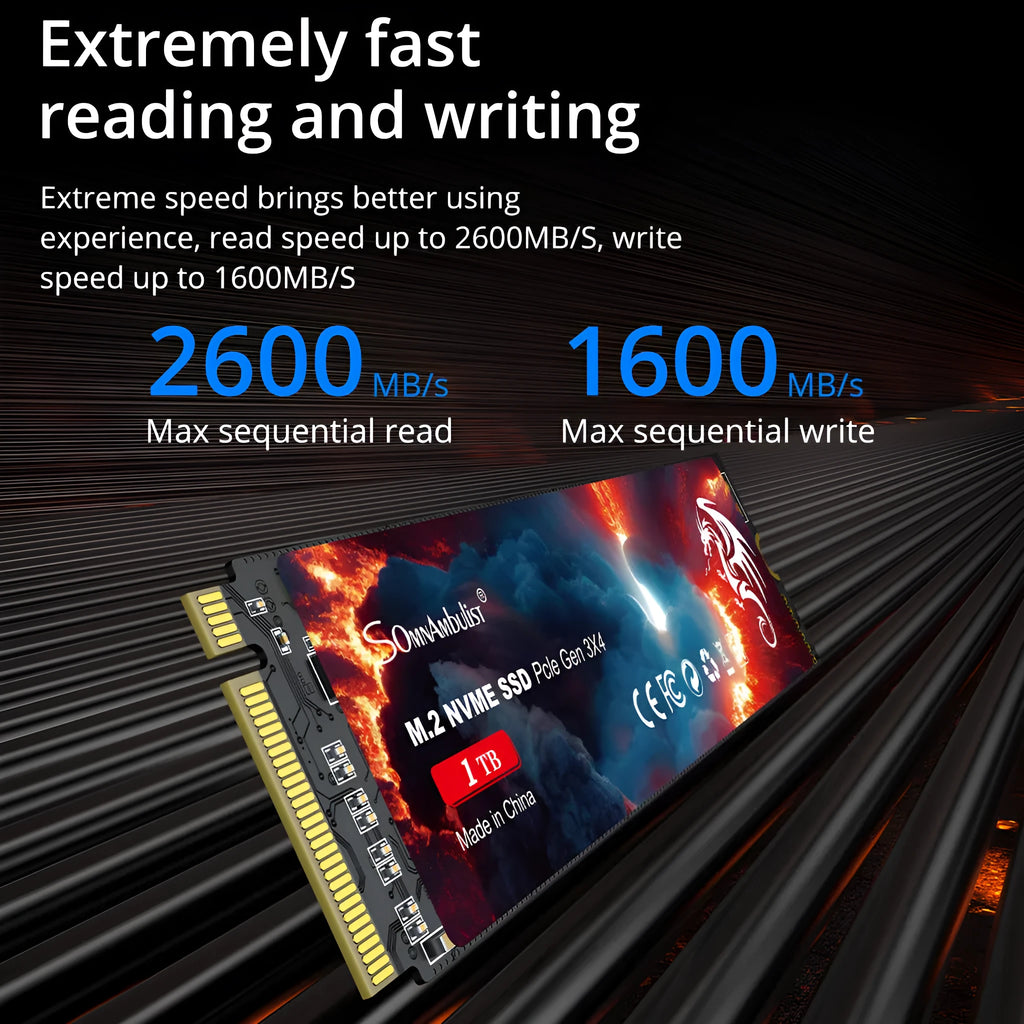 M.2 NVMe solid state drive for desktop computers with 80mm by 22mm dimensions